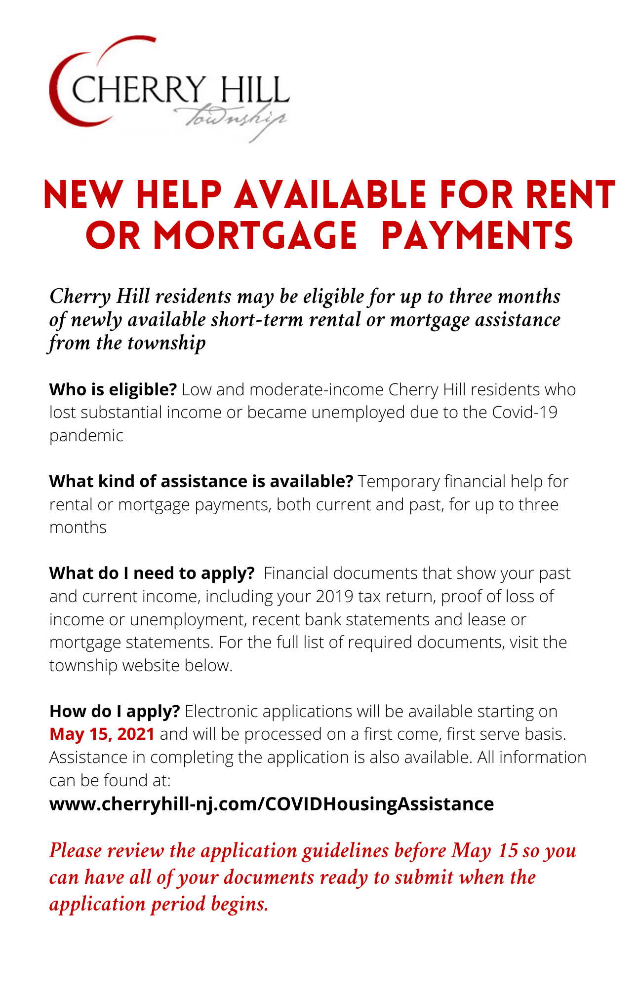 Rental and mortgage assistance program flyer