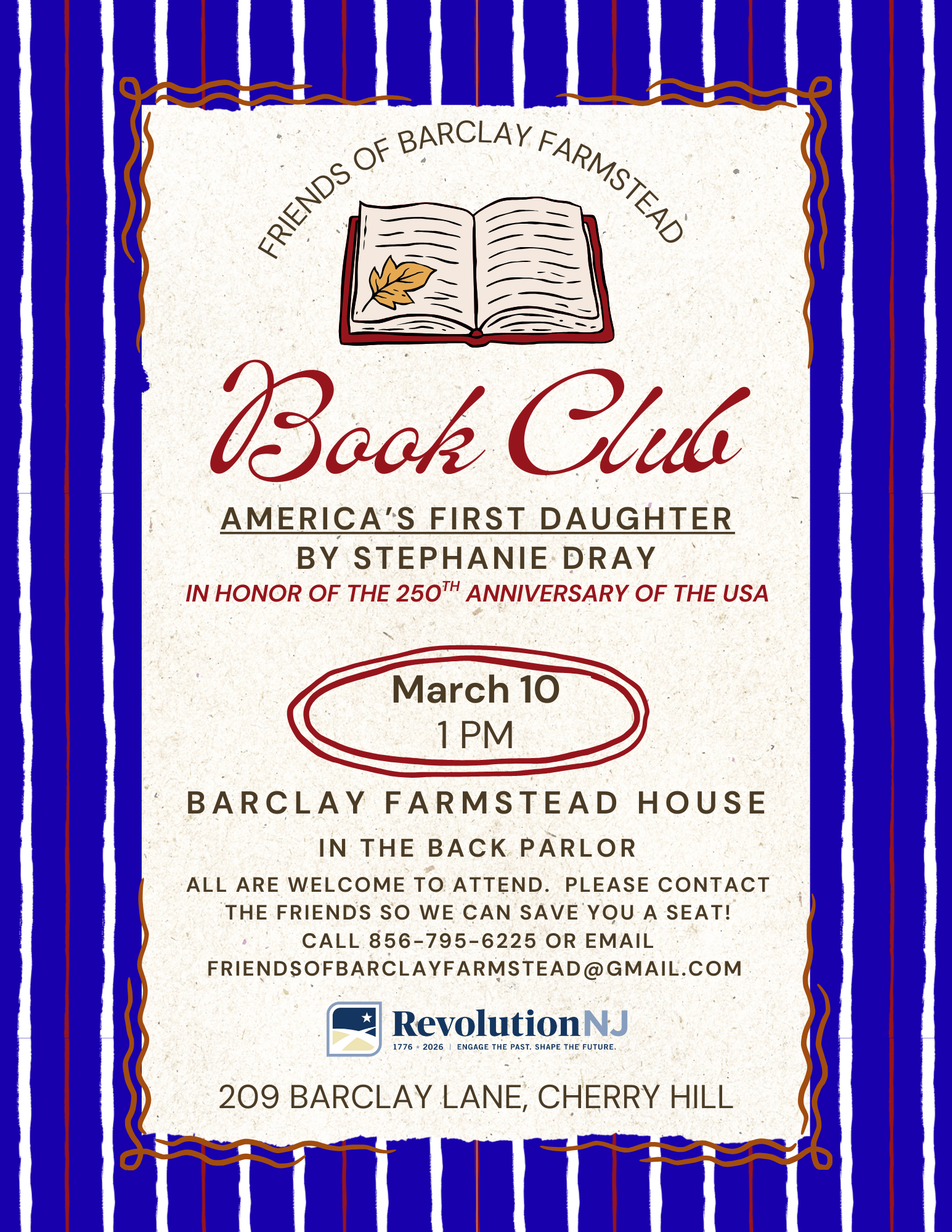 BARCLAY FARMSTEAD BOOK CLUB MEETING for 3.10