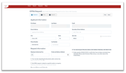 Request Public Records (OPRA)  screen shot
