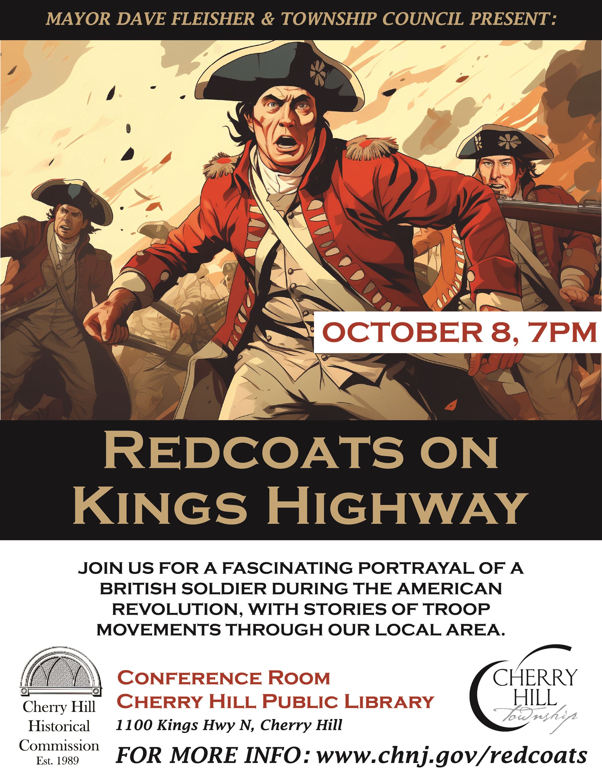 Redcoats on Kings Highway, October 8, 2025 at 7 p.m. at the Cherry Hill Public Library,