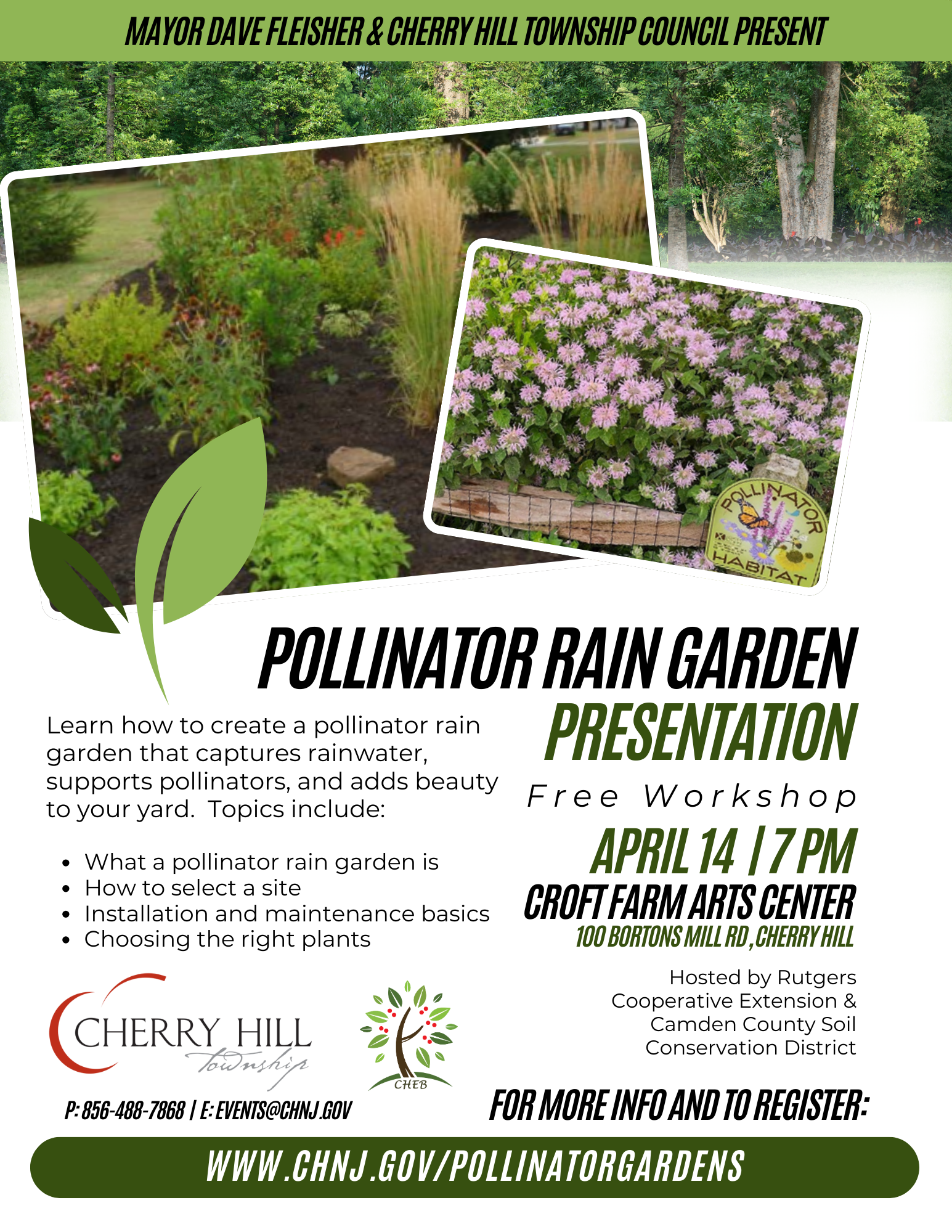 Pollinator Rain Garden Presentation - April 14 at 7 pm